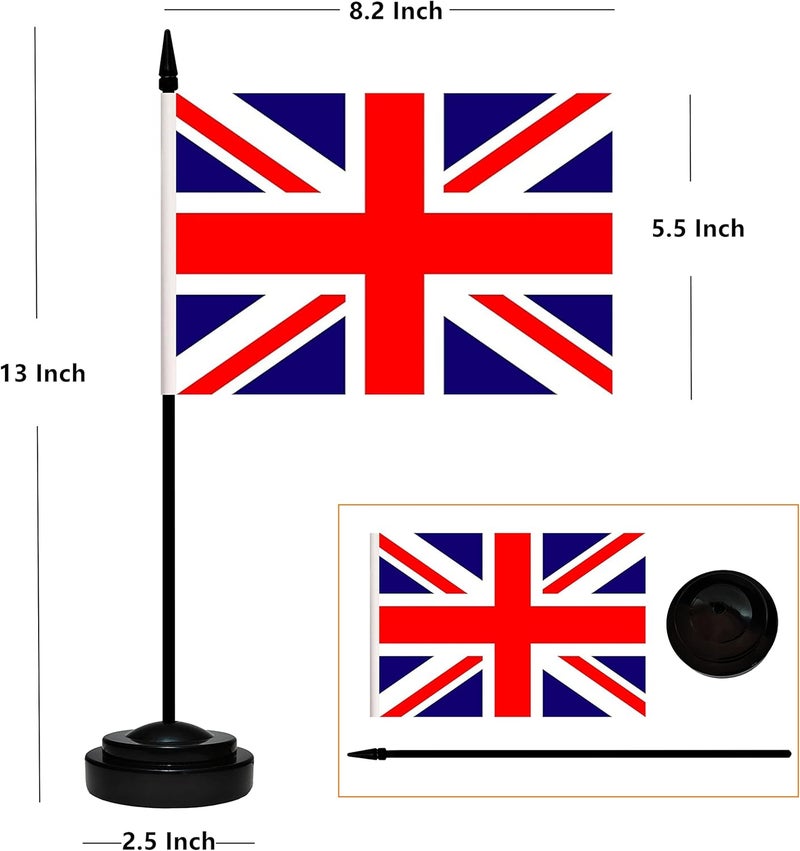BCLin 12 Pack United Kingdom Desk Flags Set, UK Small Mini Table Office Flags With 12" Solid Black Pole, Black Base and Spear Top, Miniature Desktop Flag, Home Decoration, Office Decoration, Festival - Image 2